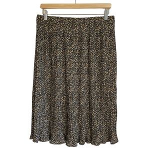 Pleione Black with brown tiny floral print skirt - Sz L - coastal cowgirl